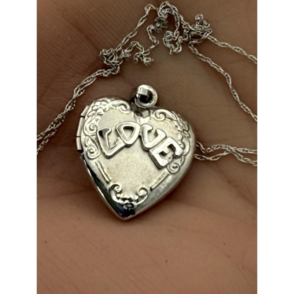 Vintage Locket 925 Sterling Art Nouveau Style Love Heart Necklace